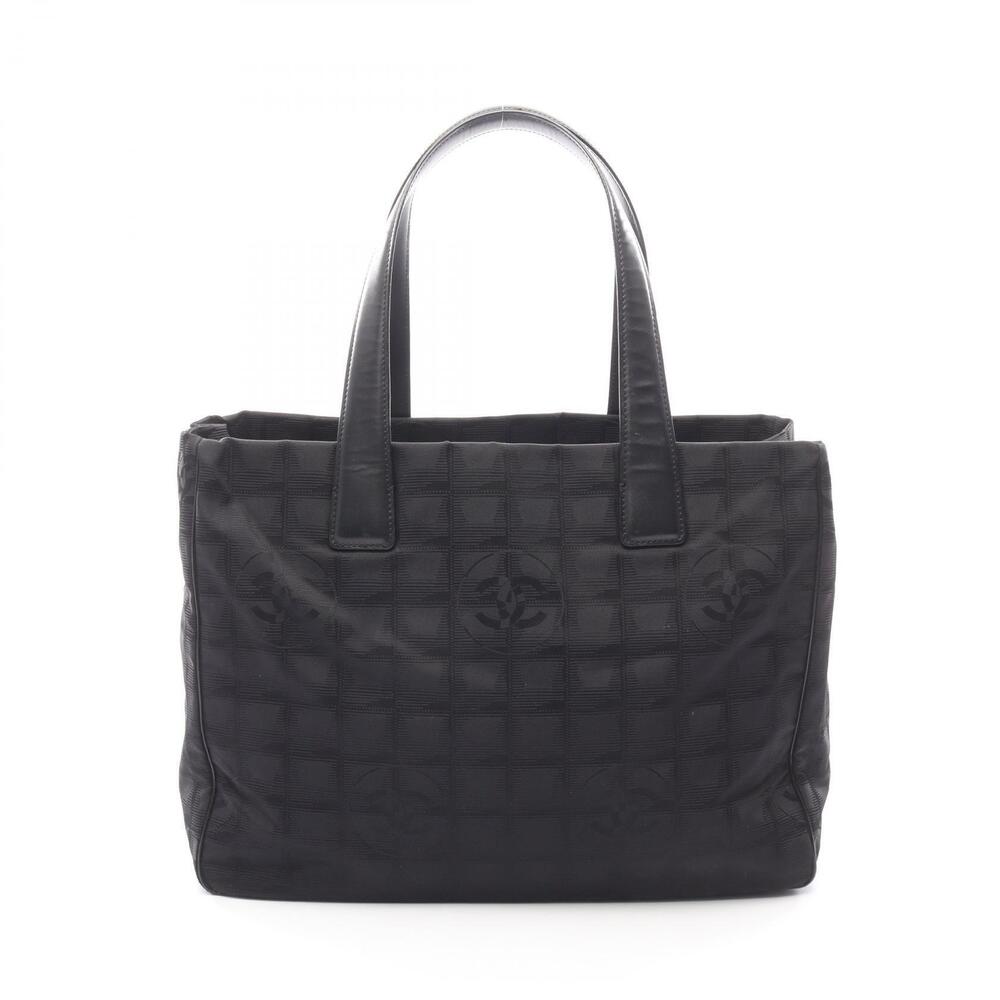 Chanel Travel Tote Bag Leather Canvas Black